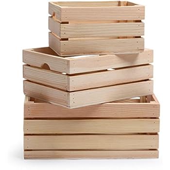 Amazon Com Rustic Decorative Wood Crates Set Of 3 Natural Wood