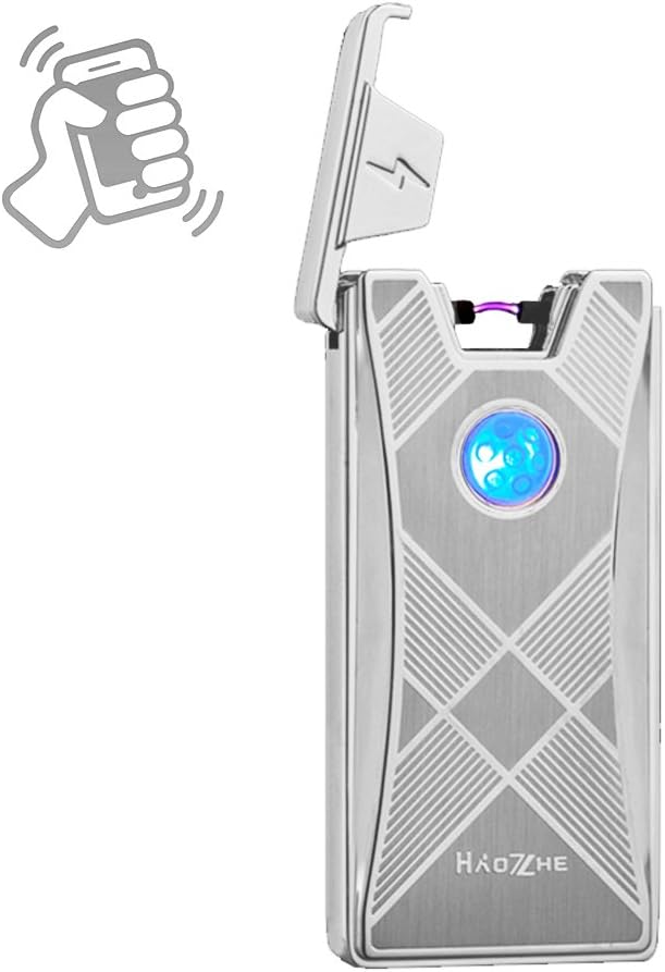 HAOZHEUSB Rechargeable Shake-induction Windproof Arc Lighter. (Diamond Silver)