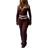 RISCUYY Sexy 2 Piece Outfits for Women Stretchy Colorblock Zip Up Lapel Workout Going Out Sexy Club Outfits for Women 2026