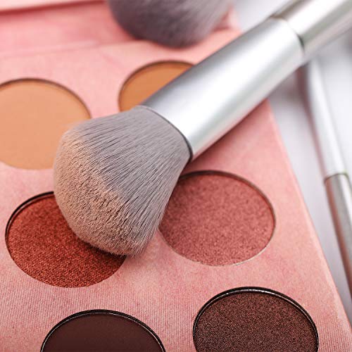 Real Perfection Makeup Brushes, 15 pcs Premium Cosmetic Makeup Brush Set Bamboo Charcoal Synthetic Bristles Foundation Powder Concealers Blending Eye Shadows Face Makeup Brush Kit (Silver)