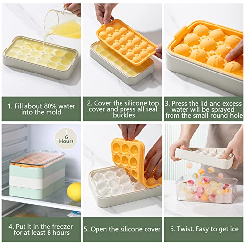 Ice Cube Tray - Sphere Silicone Ice Cube Trays for Freezer with Lid and Bin | BPA Free Stackable Round Ice Tray with Cover | Easy Release Making 18-Circle Ice | Come with Ice Scoop (1Pack, Green)