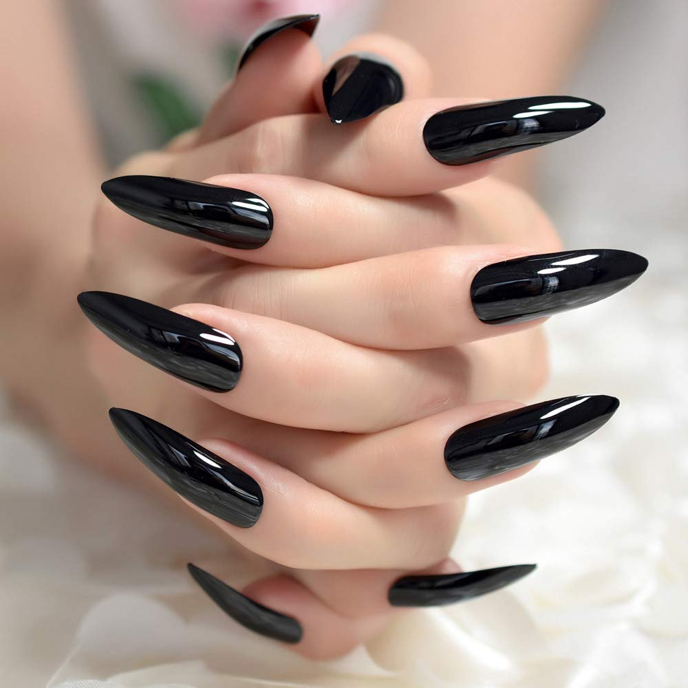 Amazon Com Black Extremely Long Stiletto Nails 24 Full Set Of