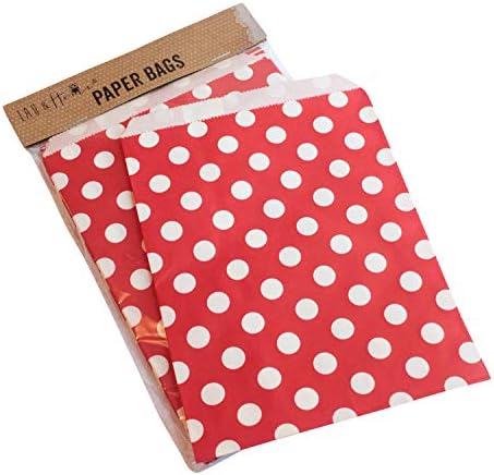 Party Paper Bags Takeaway Polka Dots Bag Wedding Favors Filler Kid's Birthday Treat Packaging Party Supplies - Pack of 100 Bags (Red)