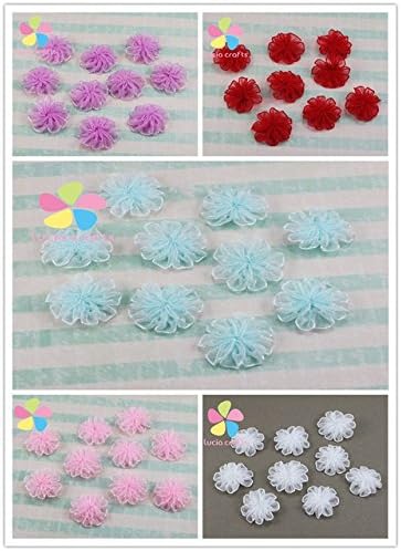 120pcs 22mm Organza Girls Rosette Bow Headwear Material Hair-bow &amp; Garment Sewing Accessories (5colors/pack 24pcs/color)