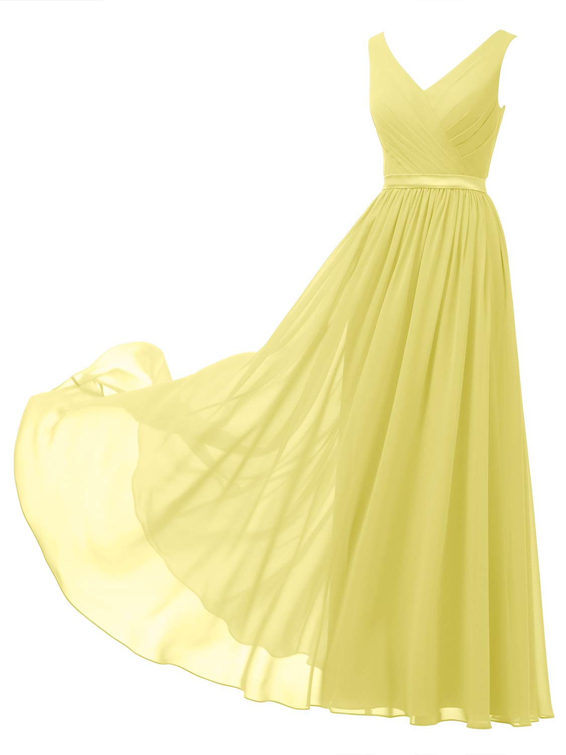 Alicepub VNeck Yellow Bridesmaid Dresses Chiffon Long Maxi Formal
