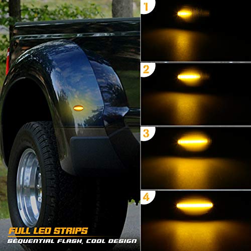 RUXIFEY Sequential Dynamic LED Dually Bed Side Marker Lights Fender Sidemarkers Compatible with 1999-2010 Ford Super Duty F350 F450 F550 Smoked, - Pack of 4