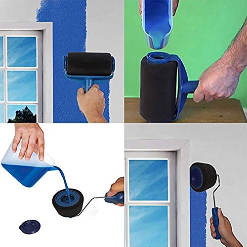 Paint Roller Brush Tools Set Wall Printing Brush kit with Paint Runner Pro, Wall Printing Brush, Smart Paint Roller Applicator for Painting Walls and Ceilings for Home Office Room (6pcs Blue)