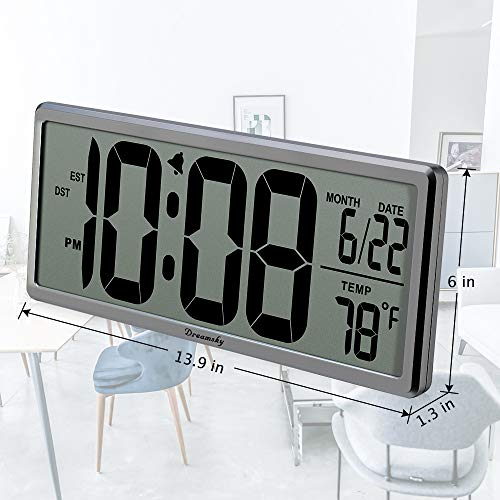 DreamSky Extra Large Digital Wall Clock Battery Operated, 13.7 inch