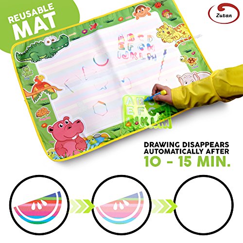 Water Drawing Aqua Doodle Mats: Large 29” x 19” Water Doodle Pad with 3 Marker Pens, 1 Sheet of Shapes, 2 Alphabet Stencils & 1 Drawing Book - Art & Educational Toy for Kids - Toddler Boys & Girls Toy