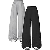 Nivne Tco Tween Girls Wide Leg Sweatpants, 2pcs Baggy Pants Set - Solid Color Loose Casual Pants with Elastic Waistband