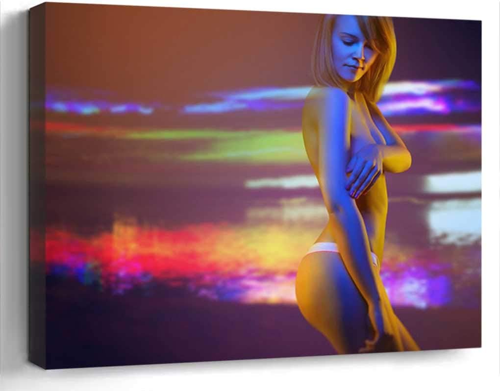 Amymami Wall Art Print Canvas Framed Artwork Home Decor(20x16 in)- Club Effect Creative Girl Night Slim Down Erotic