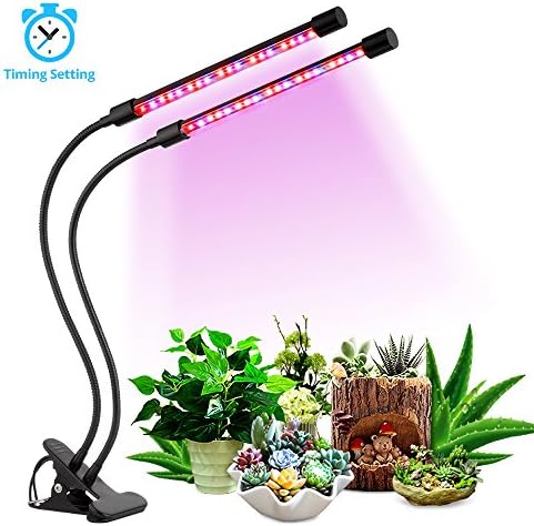 [2018 Upgrade Version] 18W Dual Head Timing Grow Light, 36 LED 5 Dimmable Levels Plant Grow Lights for Indoor Plants with Red/Blue Spectrum, Adjustable Gooseneck, 3/9/12H Timer, 3 Switch Modes