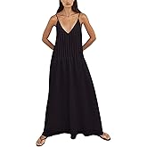 Women Summer Dresses Pleated Maxi Dresss Sleeveless Spaghetti Strap V Neck Beach Vacation Long Flowy Sundress