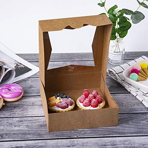 [25pcs]8"Brown Bakery Pie Boxes,ONE MORE Kraft Cardboard Cookie Box with Window AutoPopup