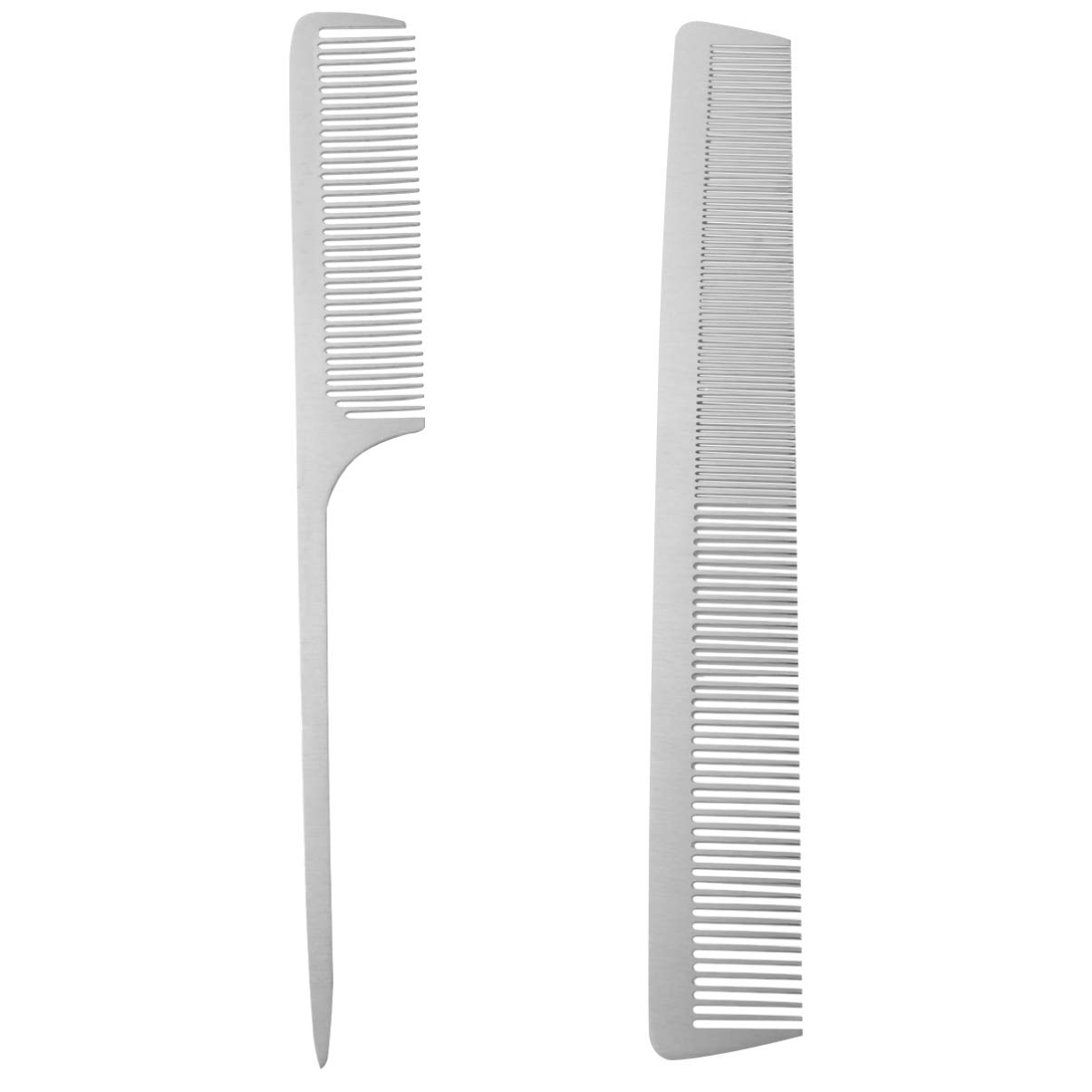 HEALLILY 2pcs Metal Tail Combs Set Stainless Steel Fine Pintail Hair Teasing Comb Barber Comb Wallet Hair Styling Cutting Comb Silver