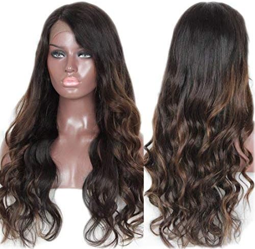 Zana Wigs Brazilian Virgin Remy Human Hair Wavy Lace Front Human Hair Wigs for African Americans Ombre Highlight Color(12 inch)