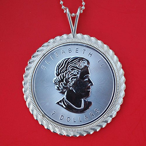 Canada 2015 .9999 Fine Silver 3/4 Oz Argent Pur 2 Dollars Bullion Coin Solid 925 Sterling Silver Necklace NEW - Grey Wolf - Thumbnail 3