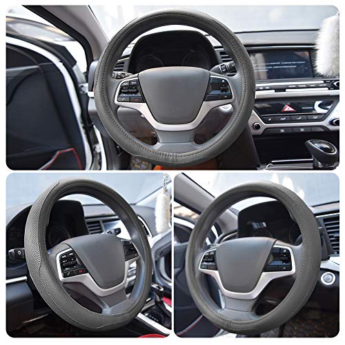 Ylife Microfiber Leather Car Steering Wheel Cover, Universal 15 inch Breathable Anti Slip Auto Steering Wheel Covers, Grey - Thumbnail 3