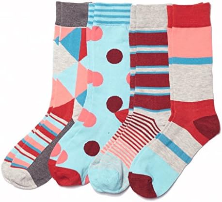 Basic/Outfitters Mens 4 Pack Bright Fashion Dress Socks (Pink/Blue Oversized Geo &amp; Dots)