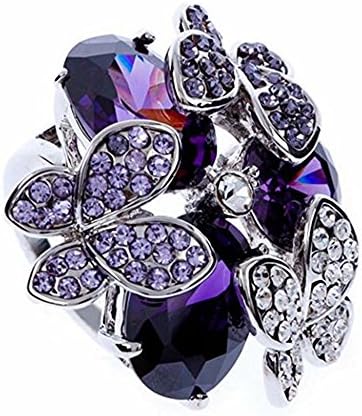 Claire Jin Purple Butterfly Statement Ring Big Women Fashion Jewelry AAA Zirconia Alloy (9)