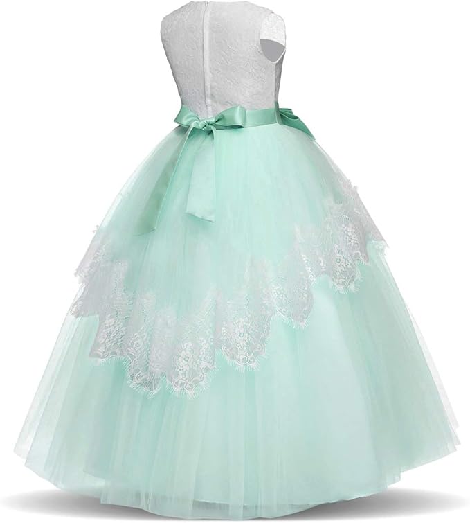 Vestito Principessa Bambina Con Fiori E Paillettes - Abito Da Ballo In Tulle Per Feste E Matrimoni - Foto 7