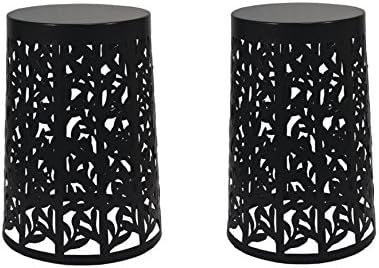 Set of 2 Enchanted Garden Made From Mild Steel Material With Powder Coated Finish Rust-Resistant Garden Stool - Indoor And Outdoor Use - 18" H x 13.2" W x 13.2' D (Black)