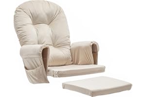 Paddie Glider Rocker Replacement Cushions Velvet with Storage, Rocking Chair Cushion Set with Ties, 5PCS, Beige