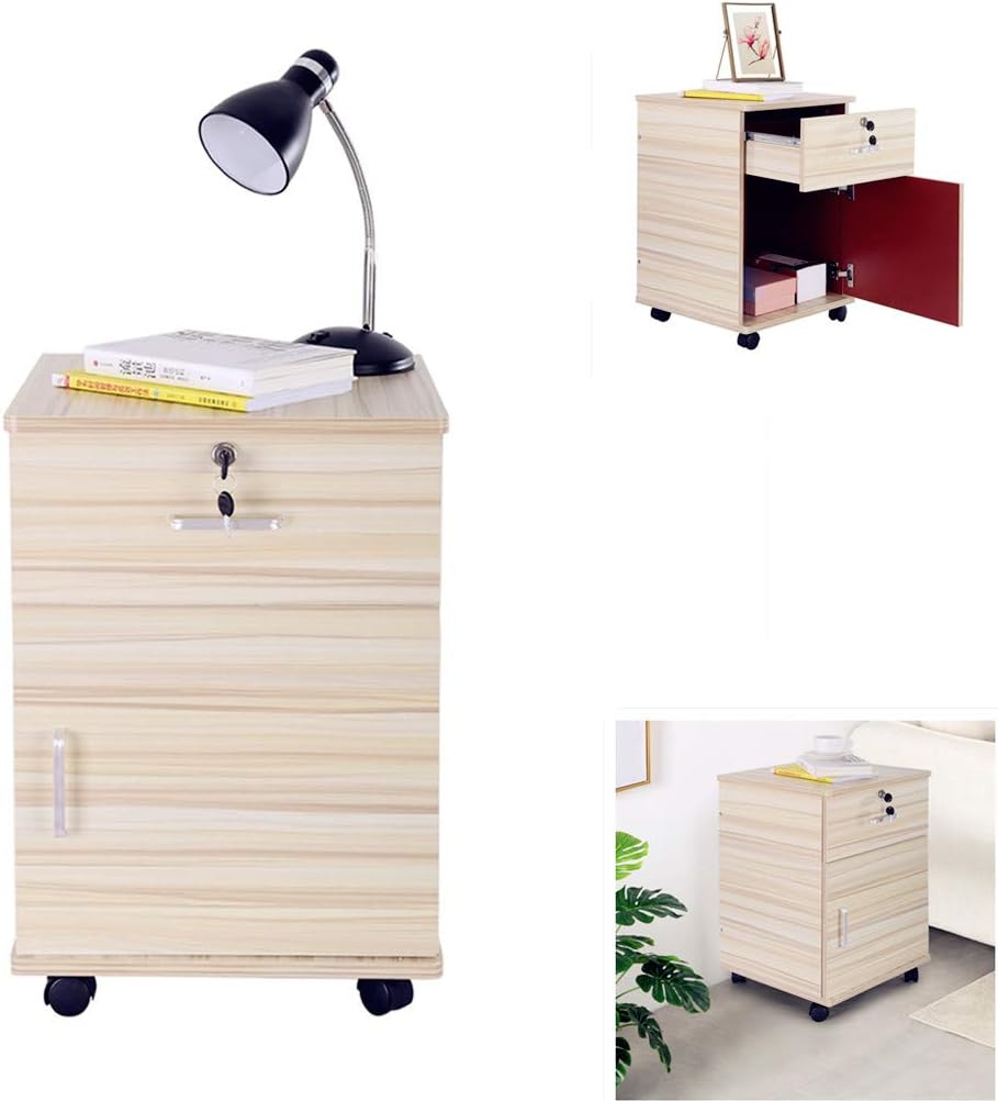 Amazon Com Wood Bedside Table Storage Cabinet Organizer With Lock Drawer Small Nightstand End Table With Wheels Modern Side Table With File Cabinet For Bedroom Office White Kitchen Dining
