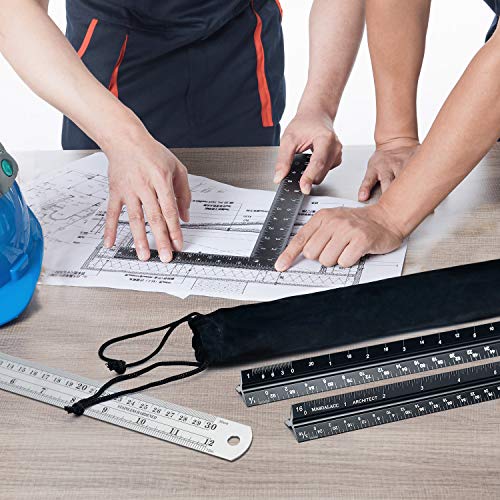 MASGALACC 12-Inch Architectural Scale Ruler Set (Imperial) Laser-Etched Triangular Drafting Tool for Blueprints Scale Architectural Drafting Ruler Standard Metal Architect Ruler - Thumbnail 5