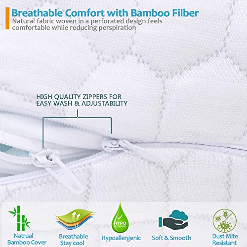 2-Pack Cooling Bed Pillows for Sleeping - Adjustable Gel Shredded Memory Foam Pillow - Hypoallergenic Bamboo Pillows for Side Back Sleepers + Washable Removable Cover Queen Size - Thumbnail 7