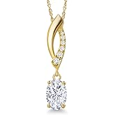 Gem Stone King 14K Yellow Gold Customized and Personalized Oval Cut 7X5MM Gemstone Birthstone & Round Lab Grown Diamond Pendant Necklace for Women with 18 Inch 14K Gold Chain