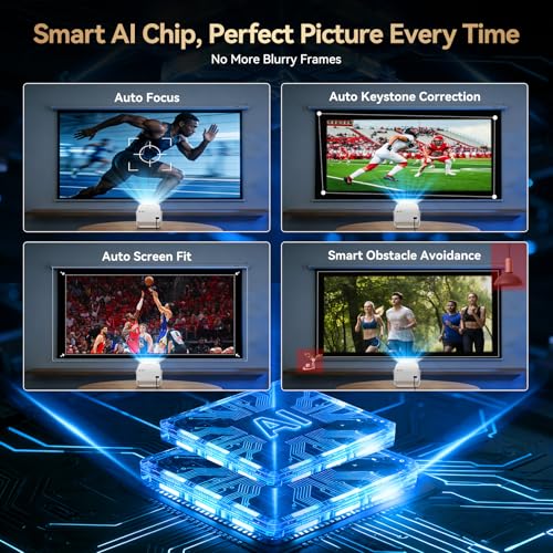 Smart 4K Projector【Officially-Licensed APP & Auto Focus & Keystone】,1080P FHD WiFi6 Bluetooth Portable Projector,360° Rotatable Home Cinema Projectors for Bedroom/Outdoor/Phone