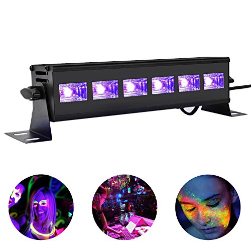 Viugreum 6X3W UV Black Light LED Bar Blacklights Fixture for Blacklight Posters Neon Clow Parties Fluorescent Tapestry Poster Paint Lighting DJ Stage - Metalic Black