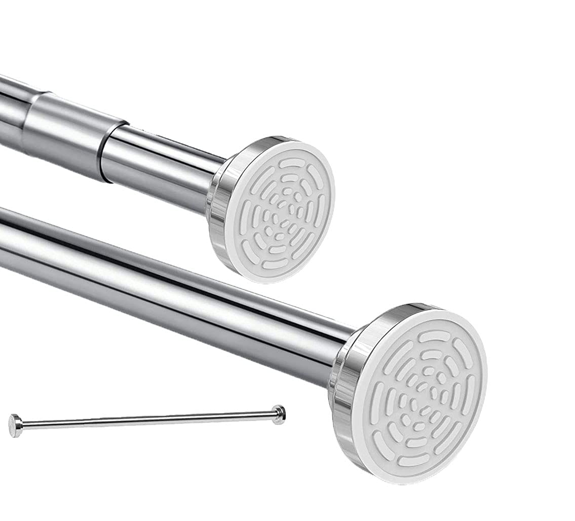 Extendable Shower Curtain Pole 120-215 CM(47"-82") Stainless Steel No Drill Curtain Pole, Door Shower Curtain Rail Tension Rod,Non-Slip,Never Rust,Never Collapse for Wardrobe Curtain Kitchen