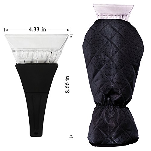 Ice Scraper Mitt For Car Windshield Snow Scrapers with Waterproof Glove Lined of Thick Fleece + Carry Pouch (Black)