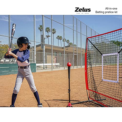 ZELUS Baseball Net Kit with Tee and Strike Zone, 5x5ft Softball