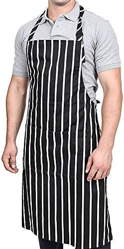Bib Aprons for Women/ Men with Pockets, Cooking Aprons for Home Kitchen Restaurant (White+Black)