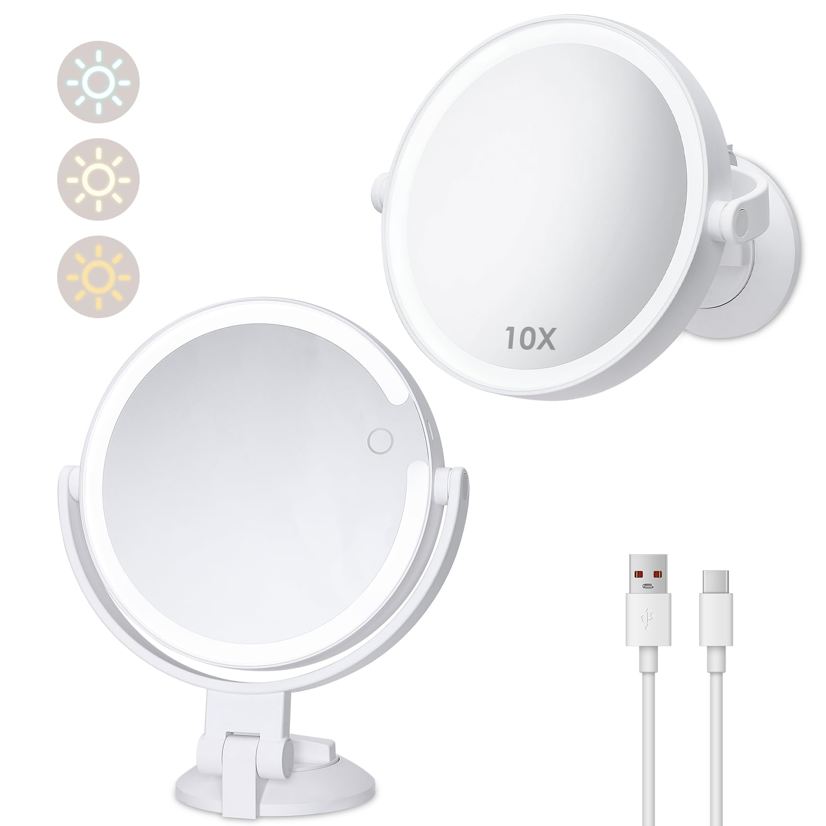 Photo 1 of **SEE CLERK NOTES**1X 10X Magnifying Shower Mirror with Lights, Rechargeable Lighted Manification Shaving Mirror No Drilling Locking Suction Mount, Double Sided 360° Bathroom Mirror for Men, Tabletop Makeup Mirror
