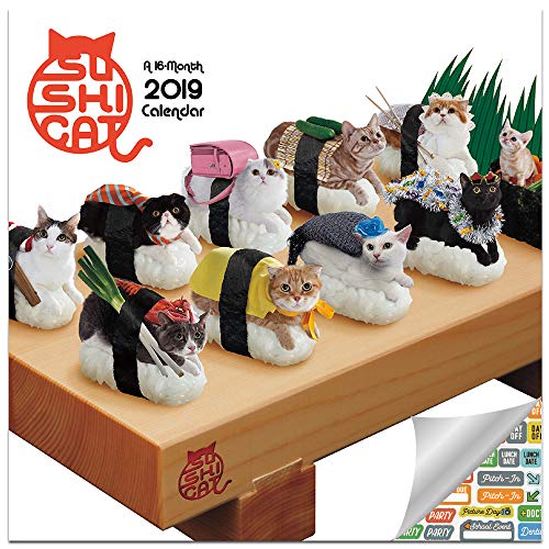 Sushi Cat Calendar 2019 Set - Deluxe 2019 Funny Sushi Cat Mini Calendar (Bundle with Over 100 Calendar Stickers)