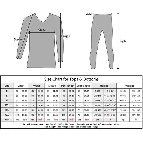 Men's Thermal Underwear Set Compression Lightweight Wicking Fleece Lined Long Johns M Black