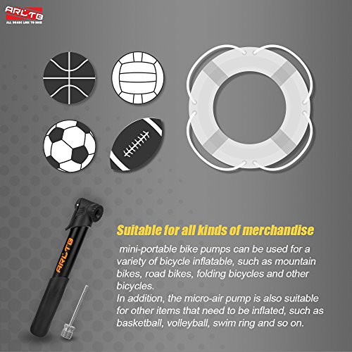 Arltb Aluminum Alloy Mini Bike Pump with Pressure Gauge 8.7" 120 PSI Bicycle Tire Air Pump Inflator Presta and Schrader Portable Lightweight 4.8oz for Mountain Bikes (Black, mini)