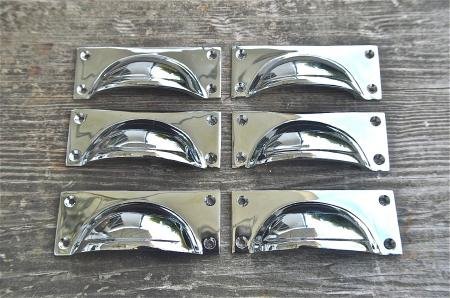 HARDWARE FOR YOU LTD SET OF 6 CHROME ON BRASS ART DECO STYLE CUP HANDLES