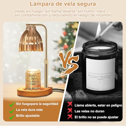 Lampara para Velas Aromaticas, Temporizador Lampara Calentadora de Velas, Altura Ajustable Lámparas Aromatizantes, 4 Niveles de Brillo, con 2 Bombillas, para Decoración del Hogar (Oro champán)