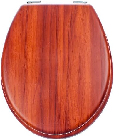YINUO Elongated Molded Wood Whisper Close Toilet Seats with Cover Strong Hinges (Oak Red)