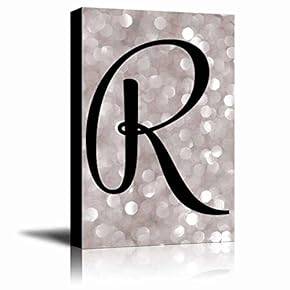 The Letter R in Brush Stroke Cursive on a Champagne Colored Bokeh Background - Modern Romantic Elegant Art - Canvas Art Home Art - 12x18 inches