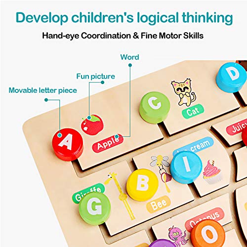 Montessori ABC Alphabet Game Toys for Toddlers Kids - Wooden Puzzle Learning Toys - Early Developmental Activity Encourages Fine Motor Skills and Color Recognition for Babies Ages 1 2 3 4 Years Old