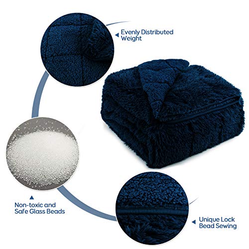 Cottonblue Weighted Blanket 15lbs, Thick Fuzzy Bed Blanket with Soft Plush Flannel Faux Fur Blanket 48x72 inches,Plush Throw Heavy Blanket with Luxury Fur,Twin Size, Navy Blue