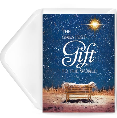 EACYART Religious Christmas Cards- Boxed Christmas Cards with Envelopes & Stickers- Bulk New Years Inspirational Cards- Pack of 18 （Greatest Gift）