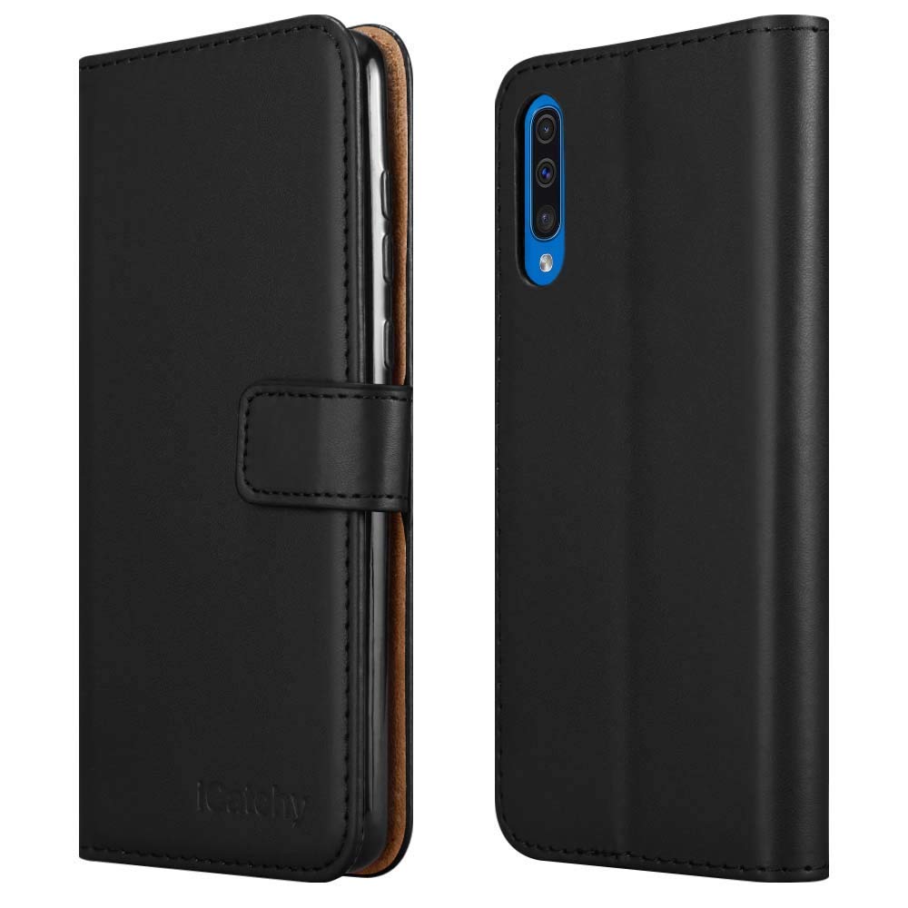 iCatchy For Samsung Galaxy A50 Case, Wallet Book [Stand View] Magnetic Closure [Kickstand] Full Protection Premium Leather Folio Case Compatible with Samsung Galaxy A50 Phone Cover (Black)