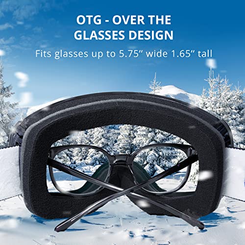 AKASO OTG Ski Goggles, Snowboard Goggles, Mag-Pro Magnetic Interchangeable Lenses, Anti-Fog, 100% UV Protection, Helmet Compatible, Snow Goggles for Men & Women